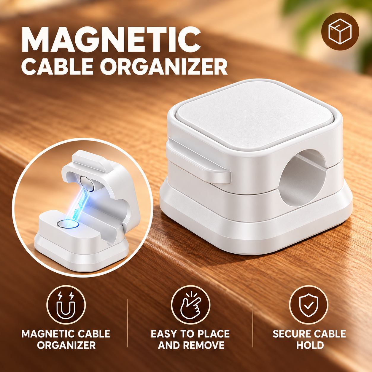 Magnetic Cable Clips Organiser 6 Pack Desk Wire Holder USB Cord Management White - D0024 - Image 2