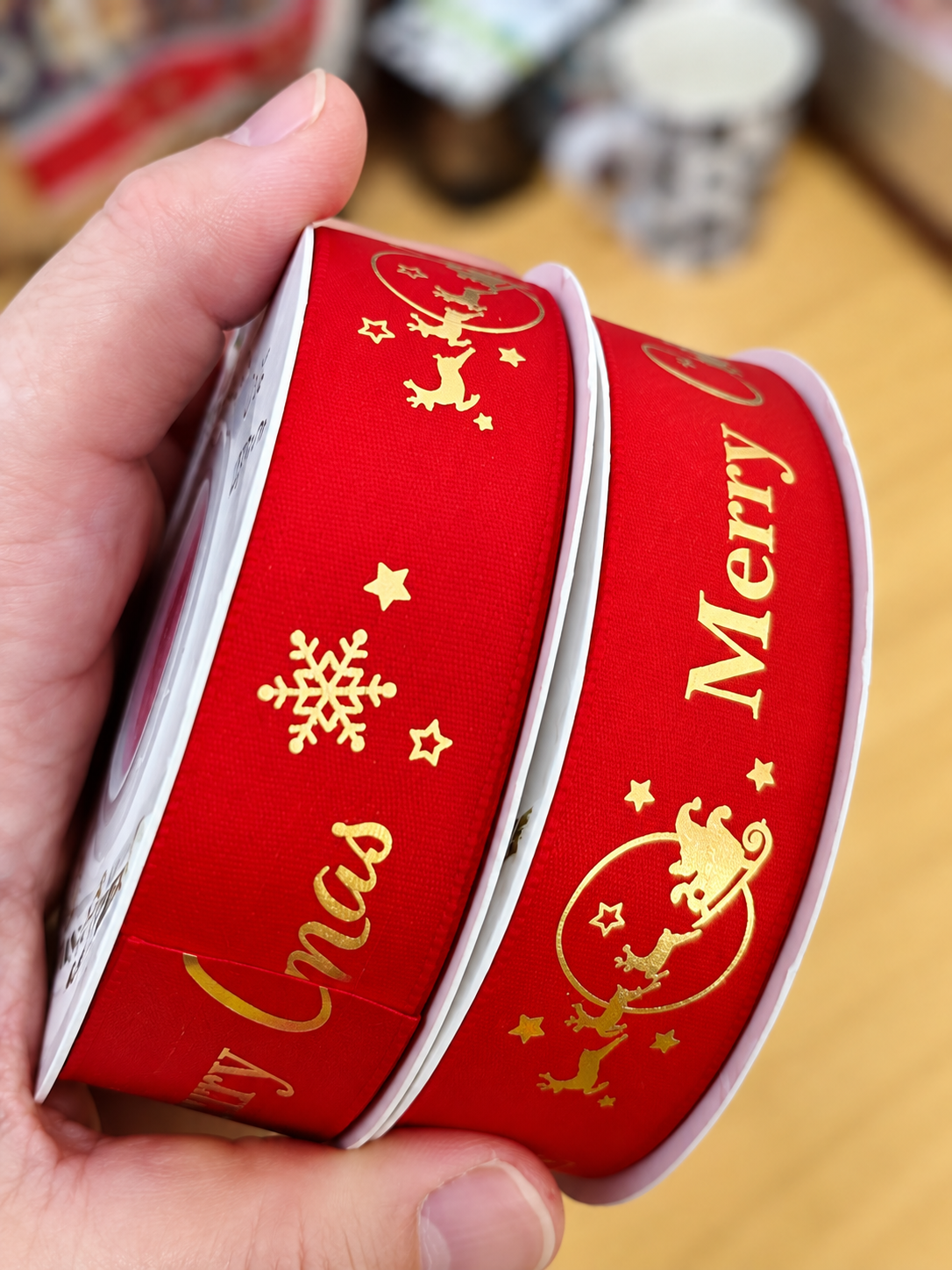 Red Christmas Ribbon 20mm Xmas Tree Printed Gift Wrapping Craft Decoration D26 - Image 3