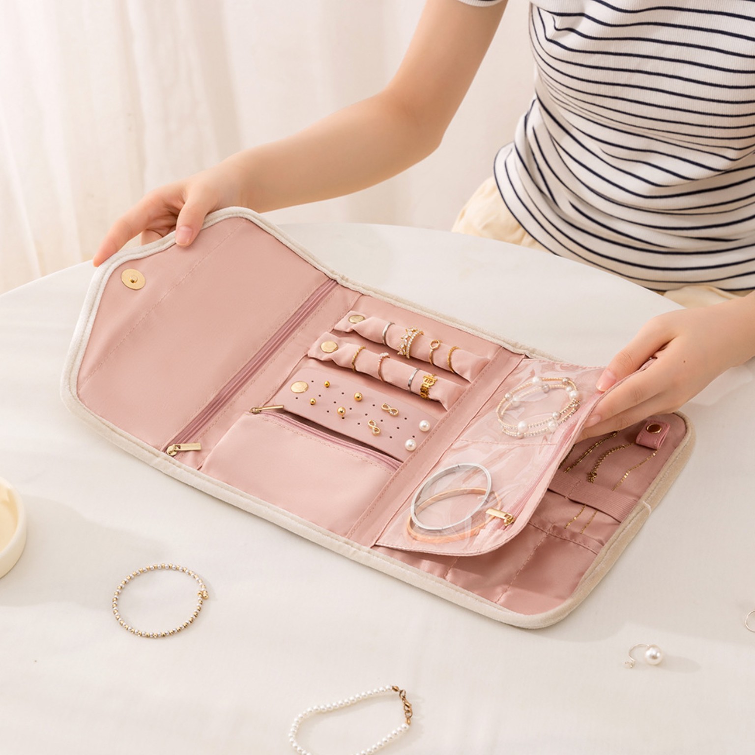 Pink Travel Jewellery Organiser Bag Portable Storage Pouch for Accessories D0027 - Image 4