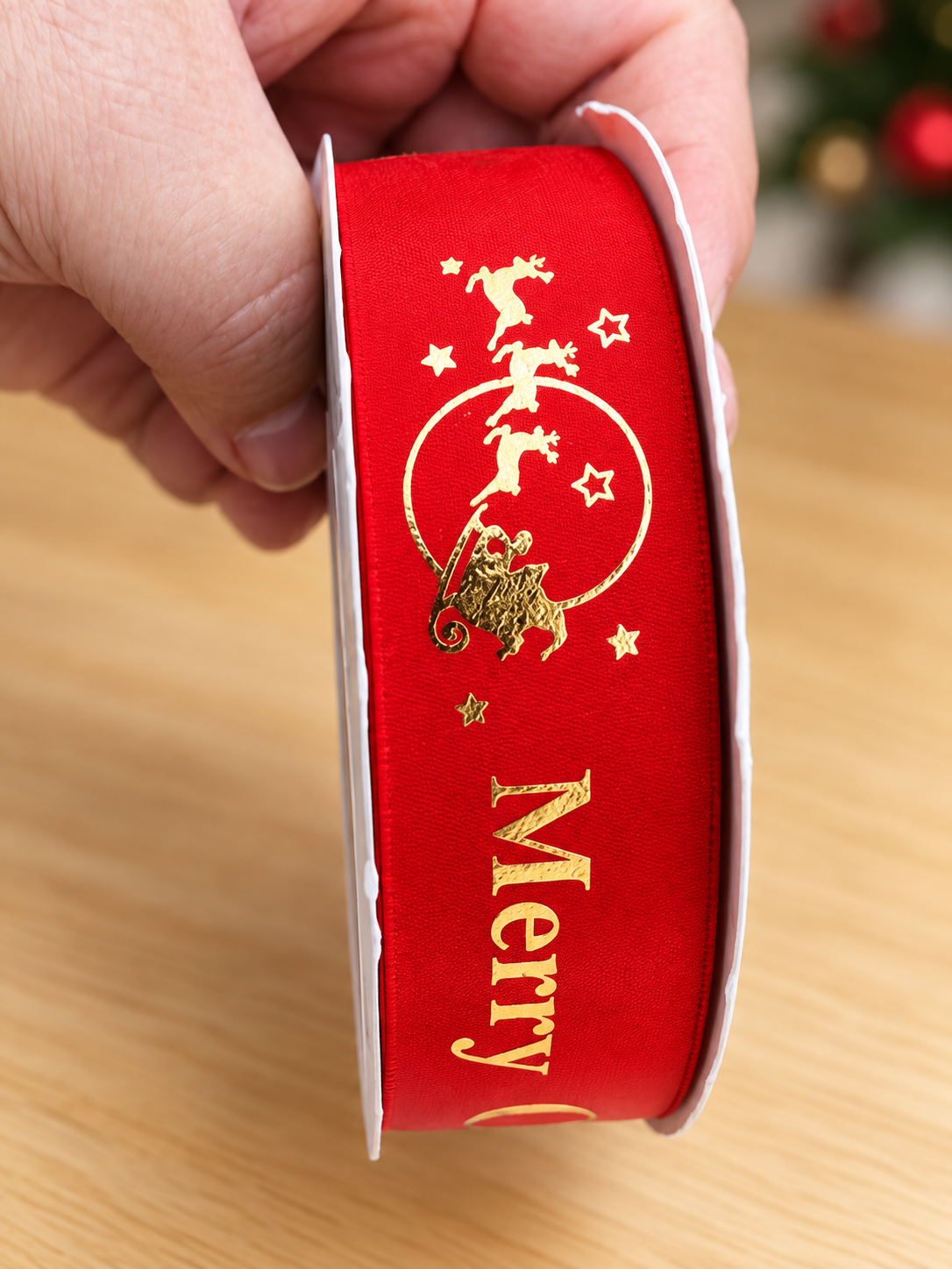 Red Christmas Ribbon 20mm Xmas Tree Printed Gift Wrapping Craft Decoration D26 - Image 4