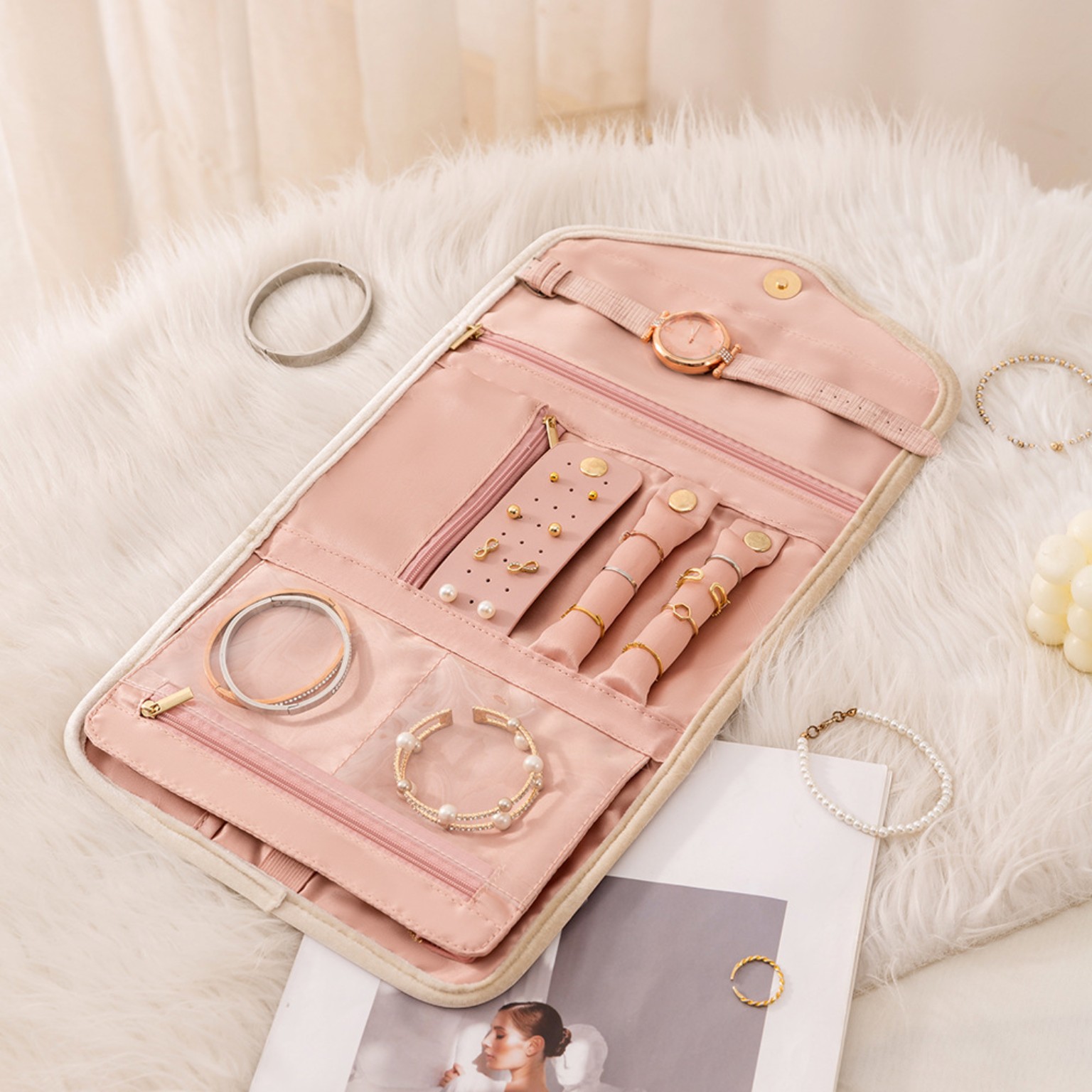 Pink Travel Jewellery Organiser Bag Portable Storage Pouch for Accessories D0027 - Image 5