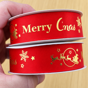 Red Christmas Ribbon 20mm Xmas Tree Printed Gift Wrapping Craft Decoration D26