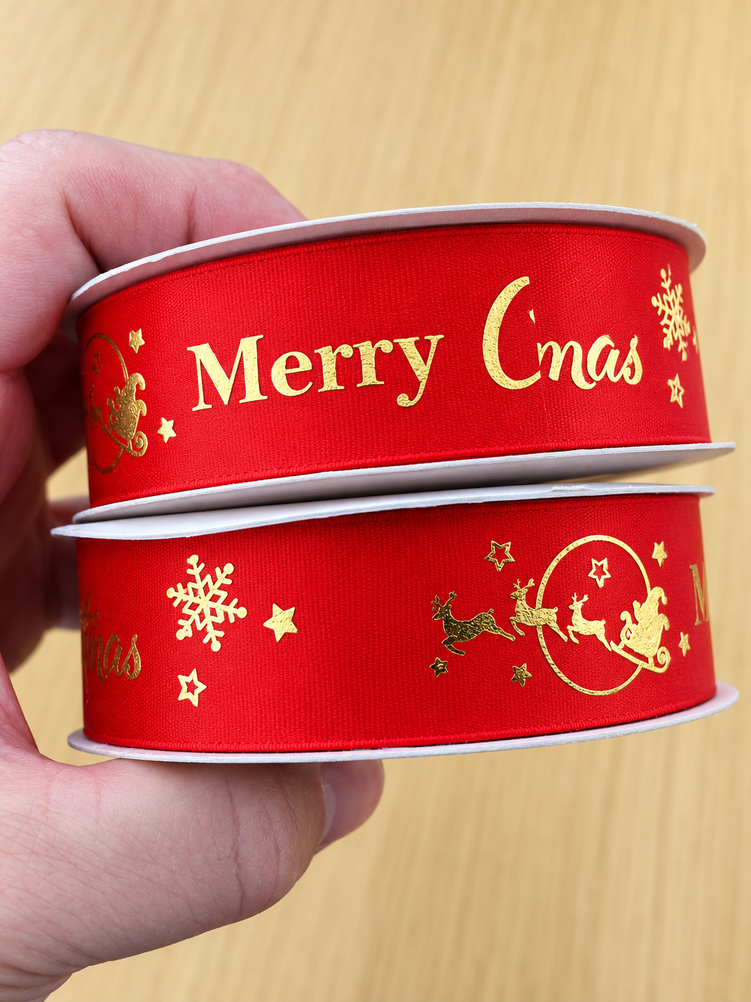 Red Christmas Ribbon 20mm Xmas Tree Printed Gift Wrapping Craft Decoration D26